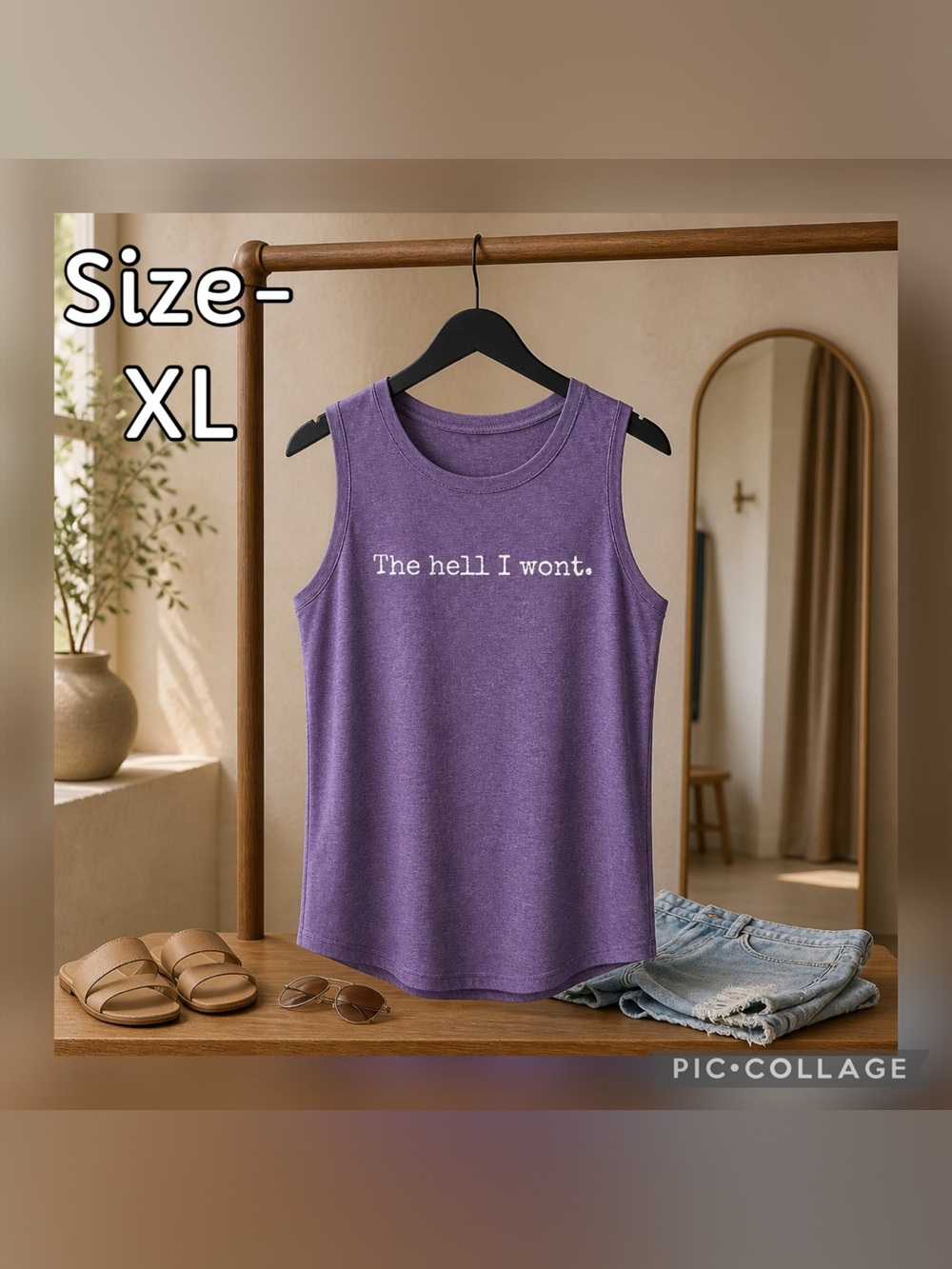 Purple Graphic Tank Top "The hell I wont."